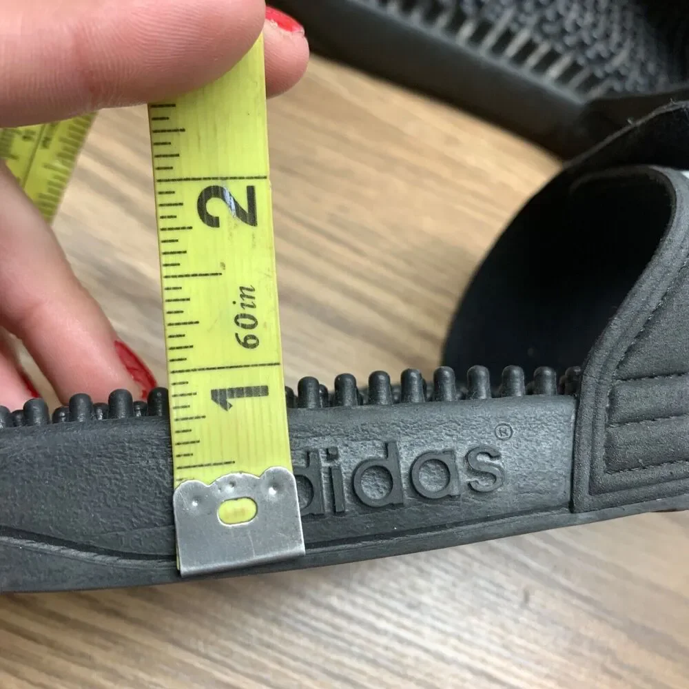 Adidas Youth Adissage Slides Boys Size 8 EU 42 Black White Massage Hook and Loop